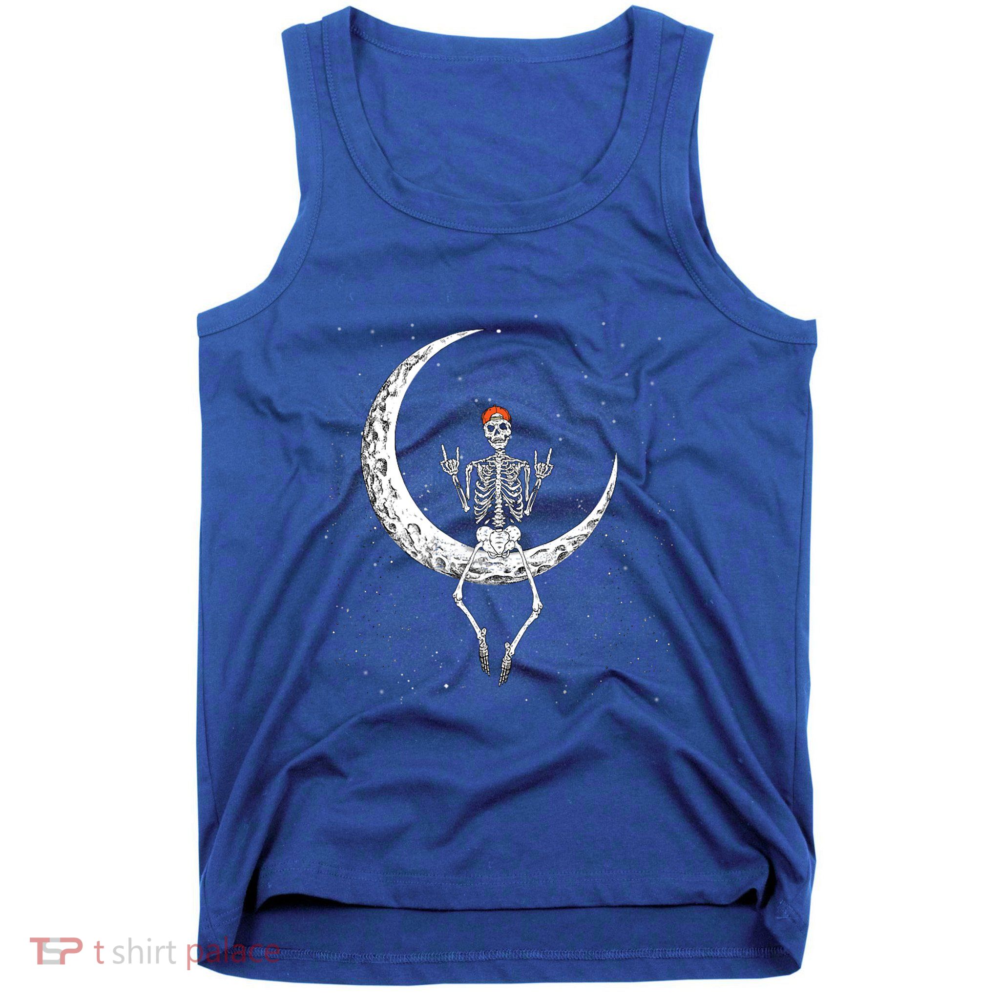 Rocker Skeleton On Moon Hand Rock On Costume Funny Halloween Gift Tank Top