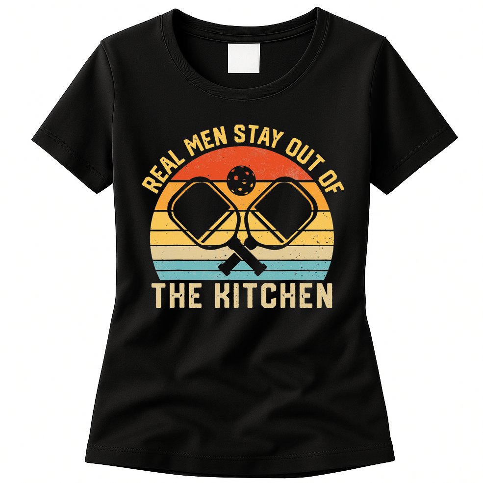Real Stay Out of the Kitchen Vintage Pickleball Womens T-Shirt