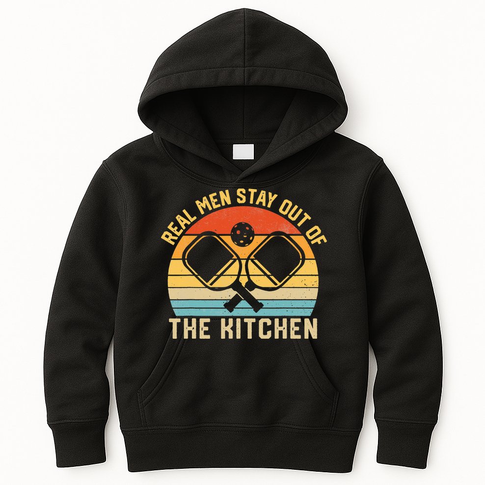 Real Stay Out of the Kitchen Vintage Pickleball Kids Hoodie