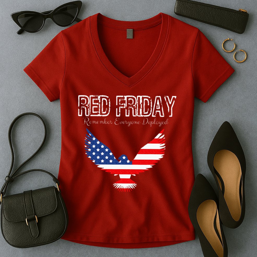 R.E.D. Support Our Troops Wear Red On Friday Women's V-Neck T-Shirt