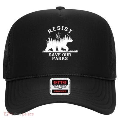 Resist Save Our National Parks Bear Nature High Crown Mesh Back Trucker Hat