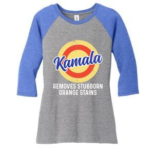 Removes Stubborn Orange Stains Funny Kamala 2024 Election Gift Women's Tri-Blend 3/4-Sleeve Raglan Shirt