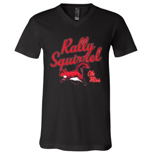 Rally Squirrel Ole Miss Football Team Lover V-Neck T-Shirt