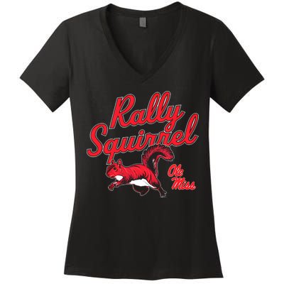Rally Squirrel Ole Miss Football Team Lover Women's V-Neck T-Shirt