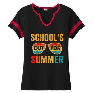 Retro Schools Out For Summer Last Day Of School Teacher Boy Ladies Halftime Notch Neck Tee