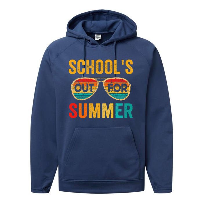 Retro Schools Out For Summer Last Day Of School Teacher Boy Performance Fleece Hoodie