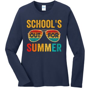 Retro Schools Out For Summer Last Day Of School Teacher Boy Ladies Long Sleeve Shirt