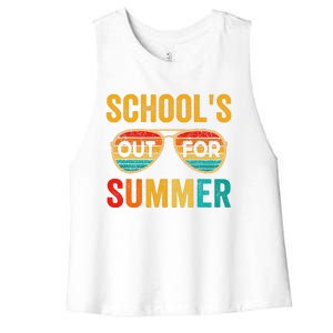 Retro Schools Out For Summer Last Day Of School Teacher Boy Women's Racerback Cropped Tank