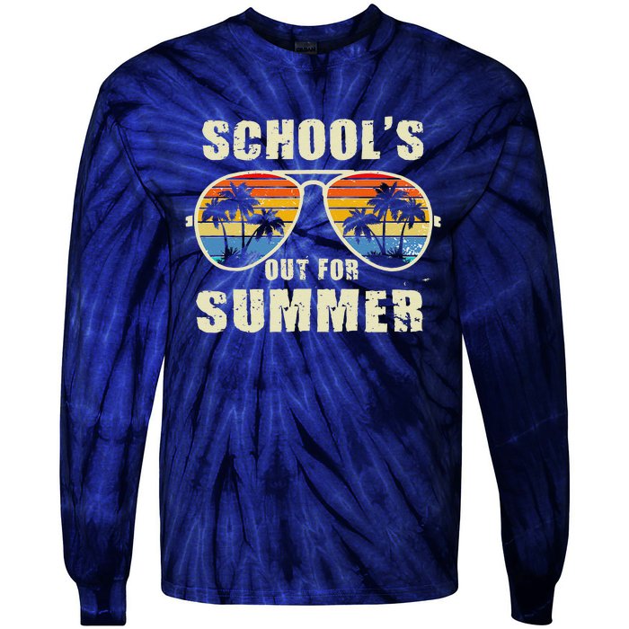 Retro Schools Out For Summer Last Day Of School Teacher Boy Tie-Dye Long Sleeve Shirt