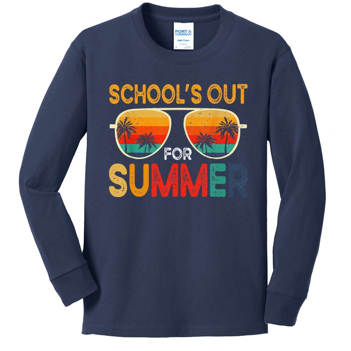 Retro Schools Out For Summer Last Day Of School Teacher Boy Cute Kids Long Sleeve Shirt