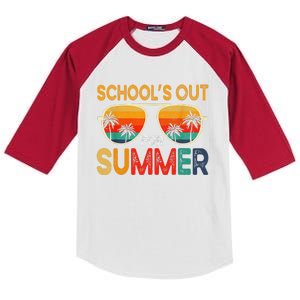 Retro Schools Out For Summer Last Day Of School Teacher Boy Cute Kids Colorblock Raglan Jersey