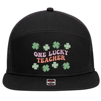 Retro Shamrock One Lucky Teacher St. Patrick's Day School 7 Panel Mesh Trucker Snapback Hat