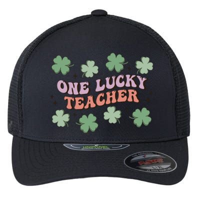 Retro Shamrock One Lucky Teacher St. Patrick's Day School Flexfit Unipanel Trucker Cap