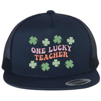 Retro Shamrock One Lucky Teacher St. Patrick's Day School Flat Bill Trucker Hat