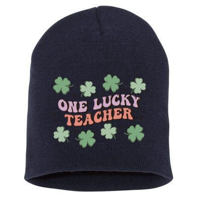 Retro Shamrock One Lucky Teacher St. Patrick's Day School Short Acrylic Beanie