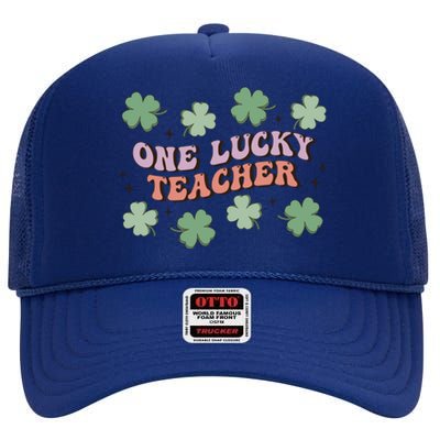 Retro Shamrock One Lucky Teacher St. Patrick's Day School High Crown Mesh Back Trucker Hat