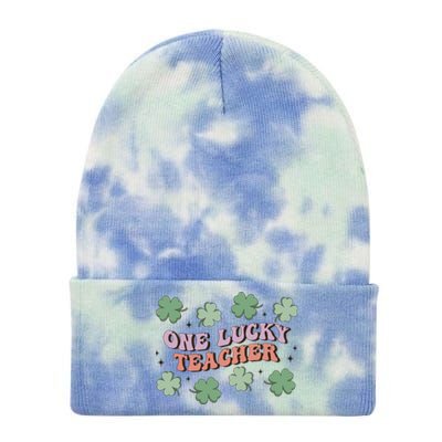 Retro Shamrock One Lucky Teacher St. Patrick's Day School Tie Dye 12in Knit Beanie