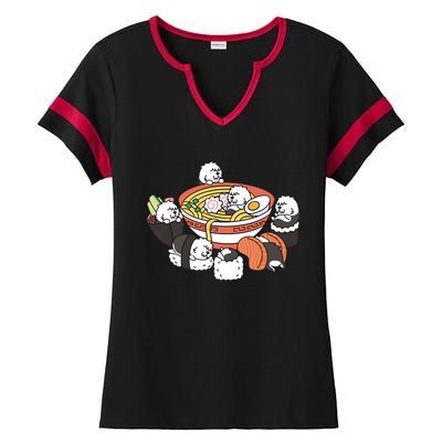 Ramen Sushi Old English Sheepdog Dog Premium Ladies Halftime Notch Neck Tee