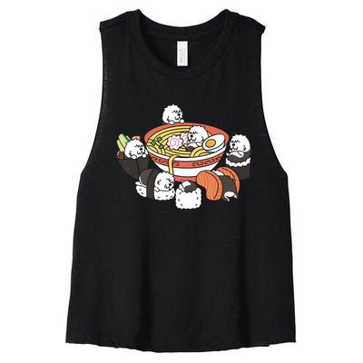 Ramen Sushi Old English Sheepdog Dog Premium Women's Racerback Cropped Tank