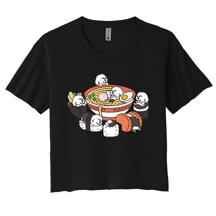 Ramen Sushi Old English Sheepdog Dog Premium Women's Crop Top Tee