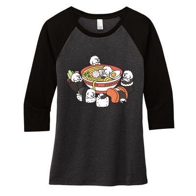 Ramen Sushi Old English Sheepdog Dog Premium Women's Tri-Blend 3/4-Sleeve Raglan Shirt