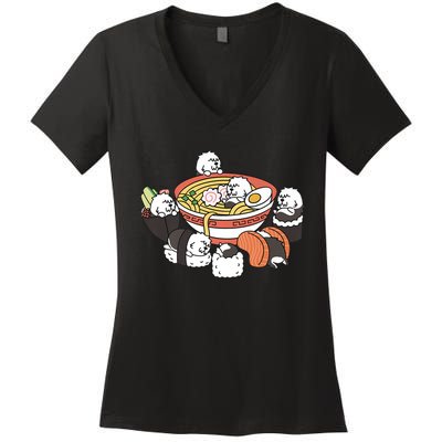 Ramen Sushi Old English Sheepdog Dog Premium Women's V-Neck T-Shirt