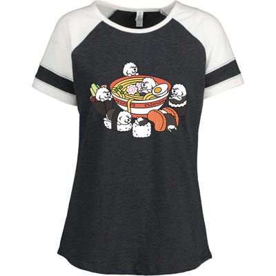 Ramen Sushi Old English Sheepdog Dog Premium Enza Ladies Jersey Colorblock Tee