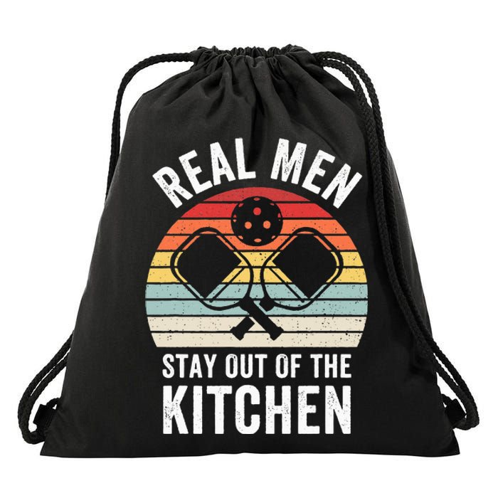 Real Stay Out of the Kitchen Funny Pickleball Vintage Drawstring Bag