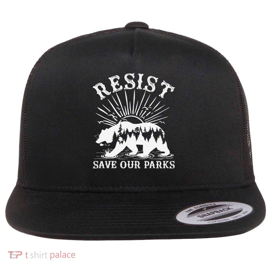 Resist Save Our Parks Alt US National Parks Bear Nature Flat Bill Trucker Hat