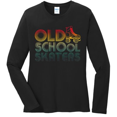 Roller Skates Old School Vintage Derby Funky 70’s Party Ladies Long Sleeve Shirt