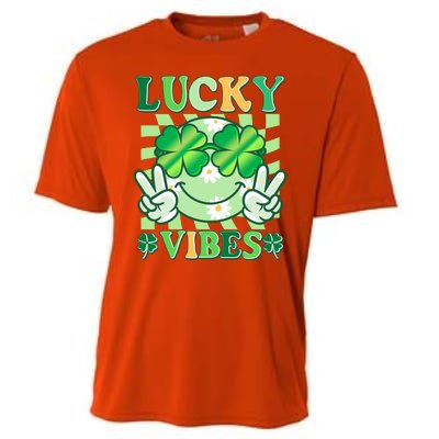 Retro St Patricks Day Lucky Vibes Peace Smiley Emoji Cooling Performance Crew T-Shirt