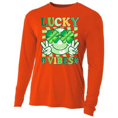 Retro St Patricks Day Lucky Vibes Peace Smiley Emoji Cooling Performance Long Sleeve Crew