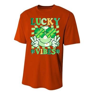 Retro St Patricks Day Lucky Vibes Peace Smiley Emoji Performance Sprint T-Shirt