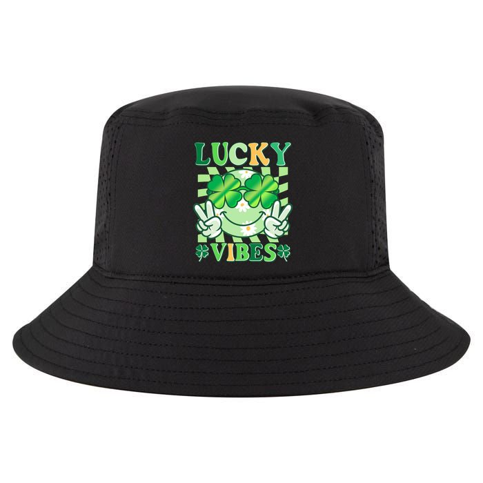 Retro St Patricks Day Lucky Vibes Peace Smiley Emoji Cool Comfort Performance Bucket Hat