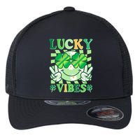 Retro St Patricks Day Lucky Vibes Peace Smiley Emoji Flexfit Unipanel Trucker Cap