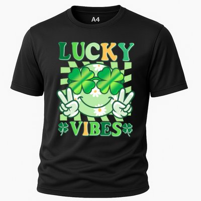 Retro St Patricks Day Lucky Vibes Peace Smiley Emoji Performance Shirt