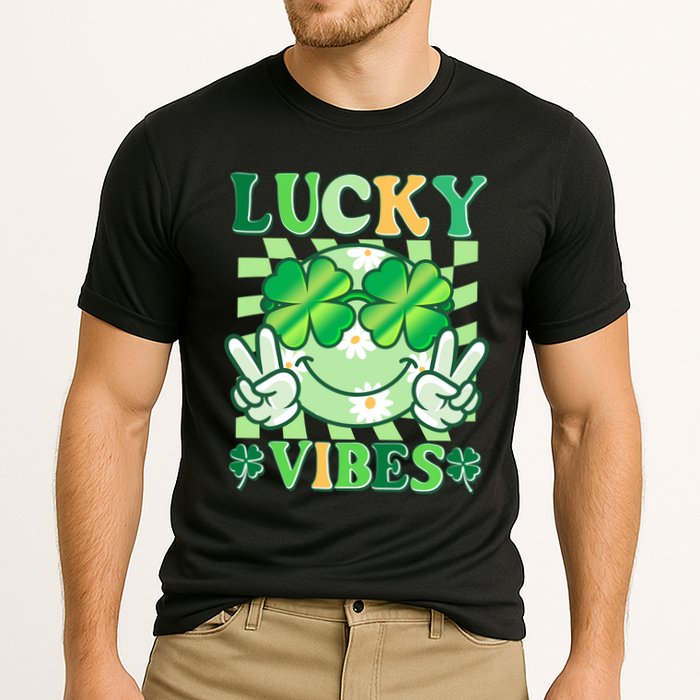 Retro St Patricks Day Lucky Vibes Peace Smiley Emoji Cooling Performance Crew T-Shirt