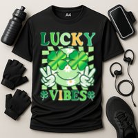 Retro St Patricks Day Lucky Vibes Peace Smiley Emoji Cooling Performance Crew T-Shirt