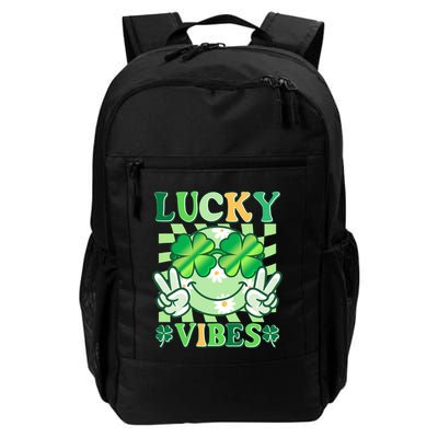 Retro St Patricks Day Lucky Vibes Peace Smiley Emoji Backpack