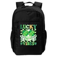 Retro St Patricks Day Lucky Vibes Peace Smiley Emoji Backpack