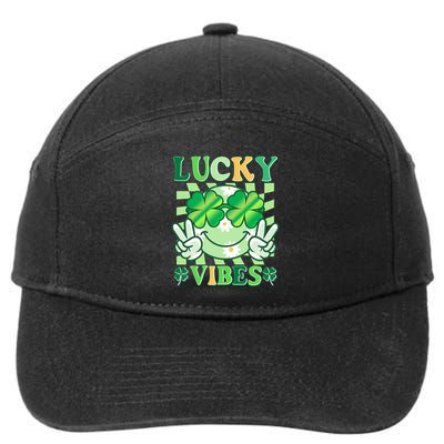 Retro St Patricks Day Lucky Vibes Peace Smiley Emoji 7-Panel Snapback Hat