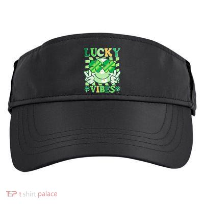 Retro St Patricks Day Lucky Vibes Peace Smiley Emoji Adult Drive Performance Visor