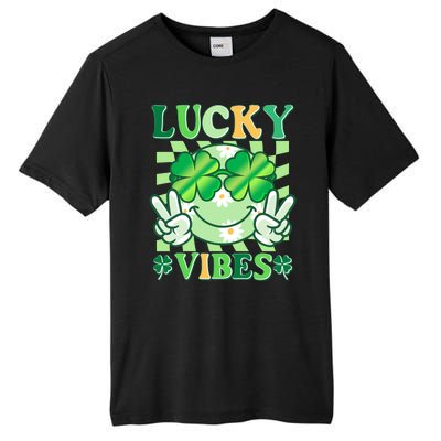 Retro St Patricks Day Lucky Vibes Peace Smiley Emoji Tall Fusion ChromaSoft Performance T-Shirt