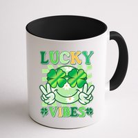 Retro St Patricks Day Lucky Vibes Peace Smiley Emoji Mug