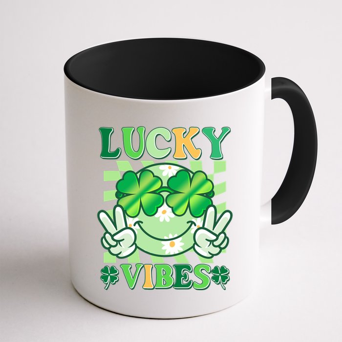 Retro St Patricks Day Lucky Vibes Peace Smiley Emoji Mug