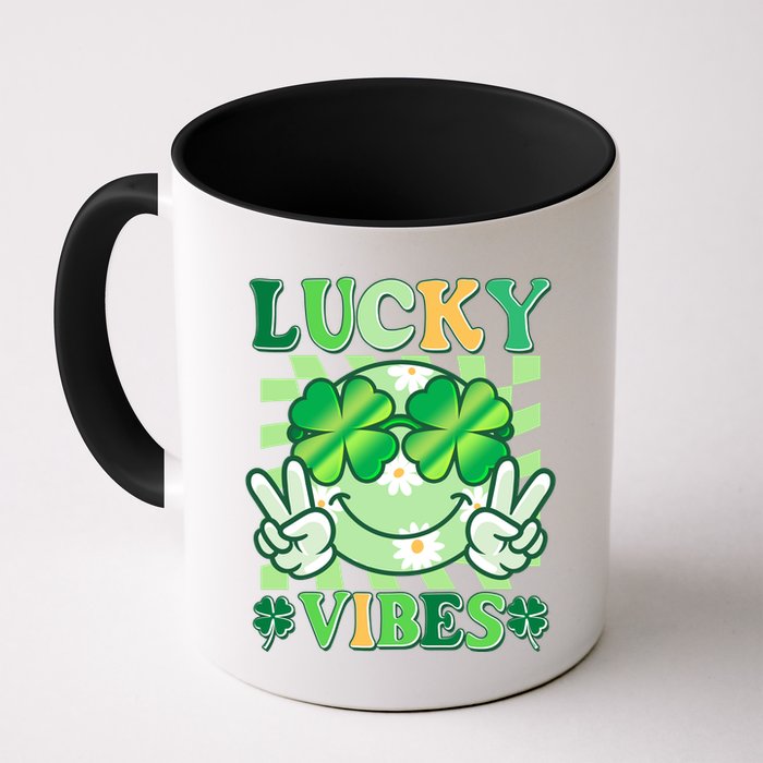 Retro St Patricks Day Lucky Vibes Peace Smiley Emoji Mug