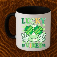 Retro St Patricks Day Lucky Vibes Peace Smiley Emoji Mug