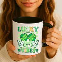 Retro St Patricks Day Lucky Vibes Peace Smiley Emoji Mug