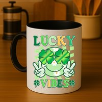 Retro St Patricks Day Lucky Vibes Peace Smiley Emoji Mug