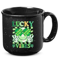 Retro St Patricks Day Lucky Vibes Peace Smiley Emoji 15oz Campfire Ceramic Mug